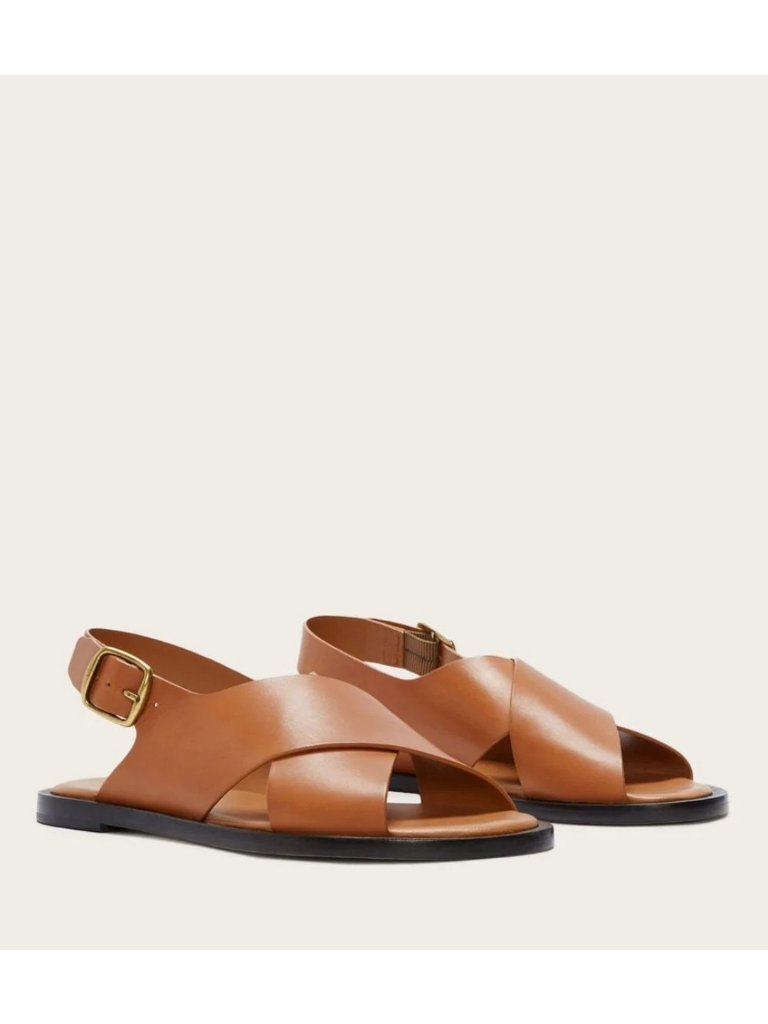 Everlane Womens 8 The Leather Crossover Sandals Brown Slingback Flat